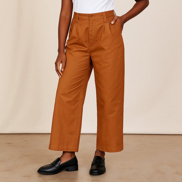FRAME Pleated Wide Leg Trousers Women’s 26 Terracotta High Rise Cropped - Picture 1 of 14